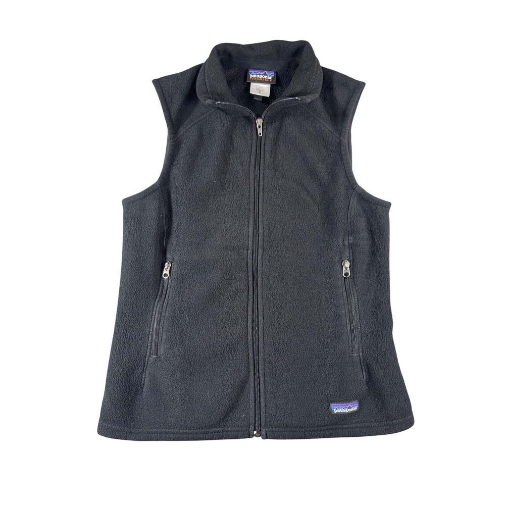 Patagonia Synchilla Fleece Vest Womens Size Medium Black Full Zip P-6 Logo